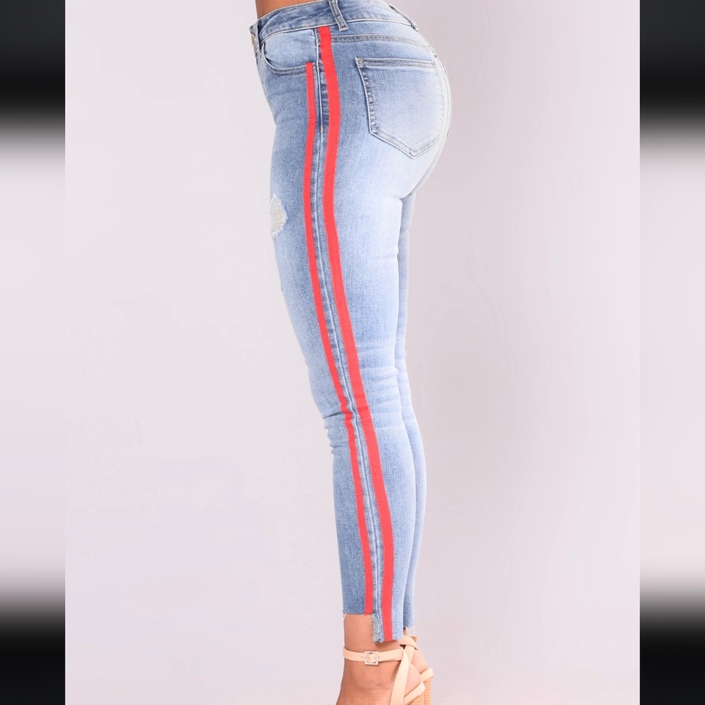 NWOT Fashion Nova Red Striped Side Jeans